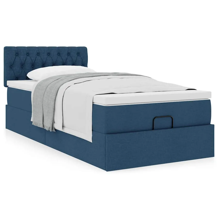 Lit ottoman avec matelas bleu 100x200 cm tissu - 4