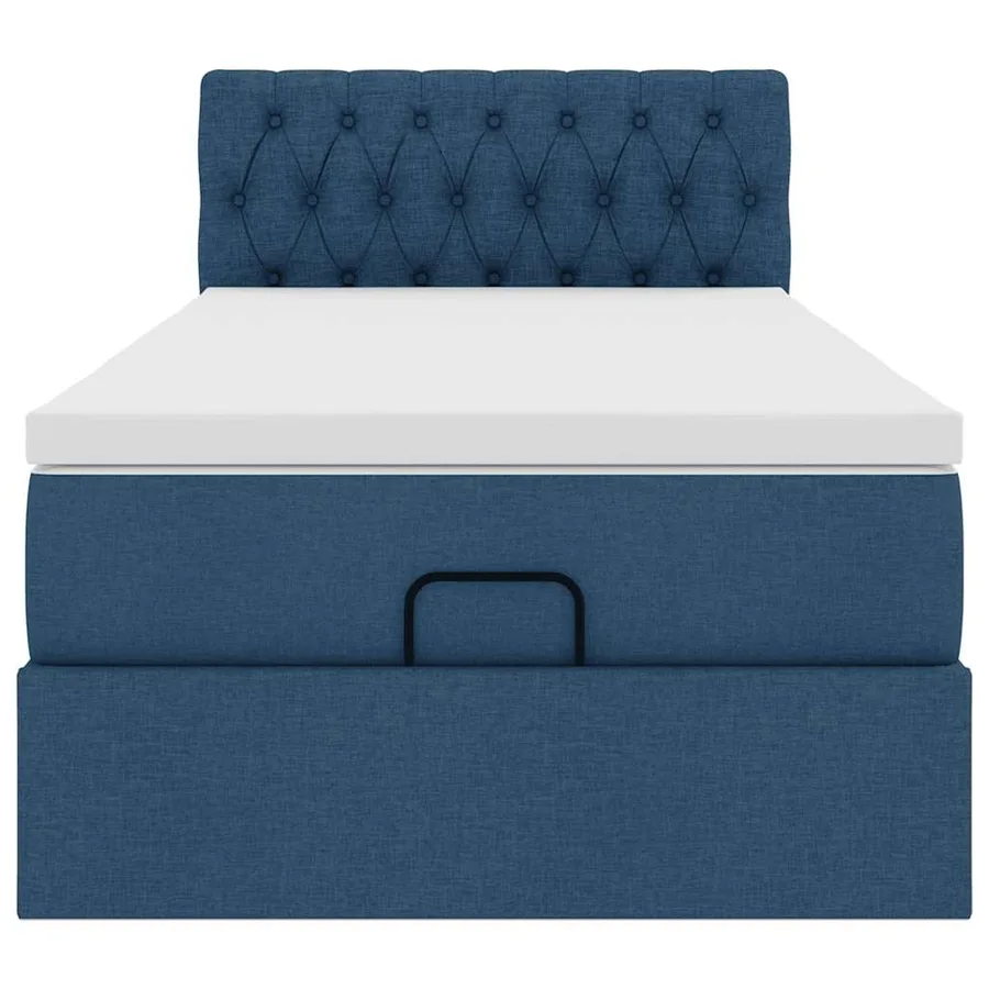 Lit ottoman avec matelas bleu 100x200 cm tissu - 7