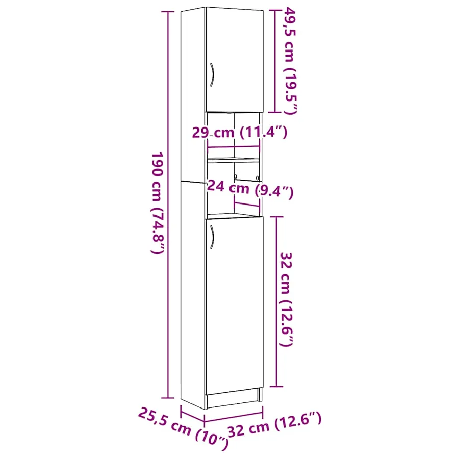 Meuble de salle de bain Chêne artisanal 32x25,5x190 cm Bois d'ingénierie - 12