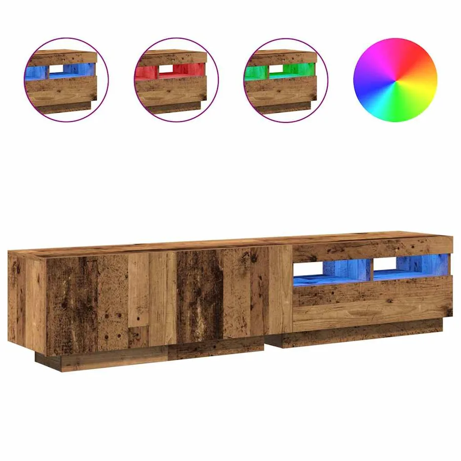 Meuble TV avec lumières LED vieux bois bois d'ingénierie - 2