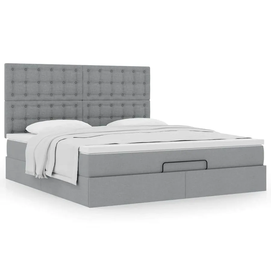 Cadre de lit ottoman et matelas gris clair 160x200cm tissu - 4