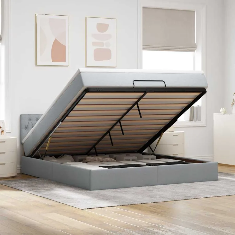 Lit ottoman avec matelas gris clair 160x200 cm tissu