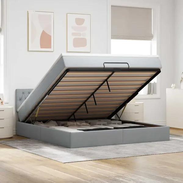 Lit ottoman avec matelas gris clair 160x200 cm tissu