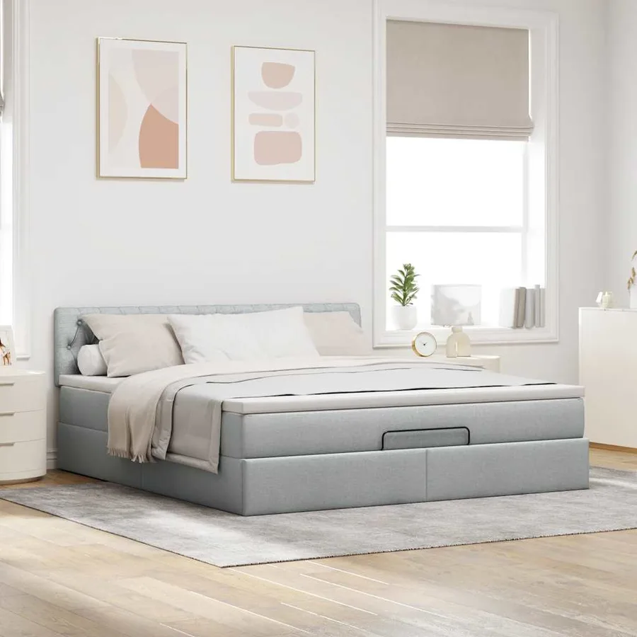 Lit ottoman avec matelas gris clair 160x200 cm tissu - 3