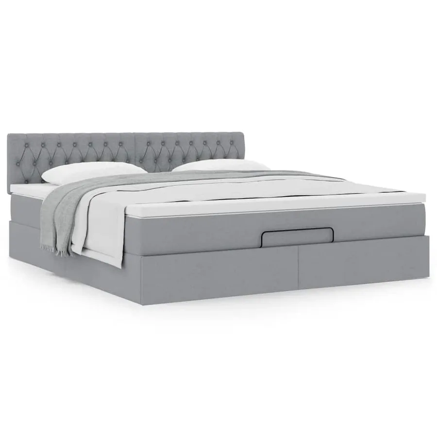Lit ottoman avec matelas gris clair 160x200 cm tissu - 4