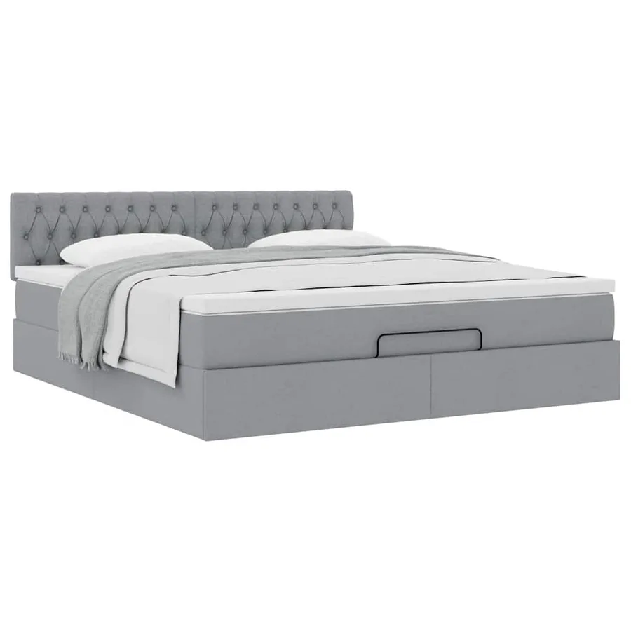 Lit ottoman avec matelas gris clair 160x200 cm tissu - 5