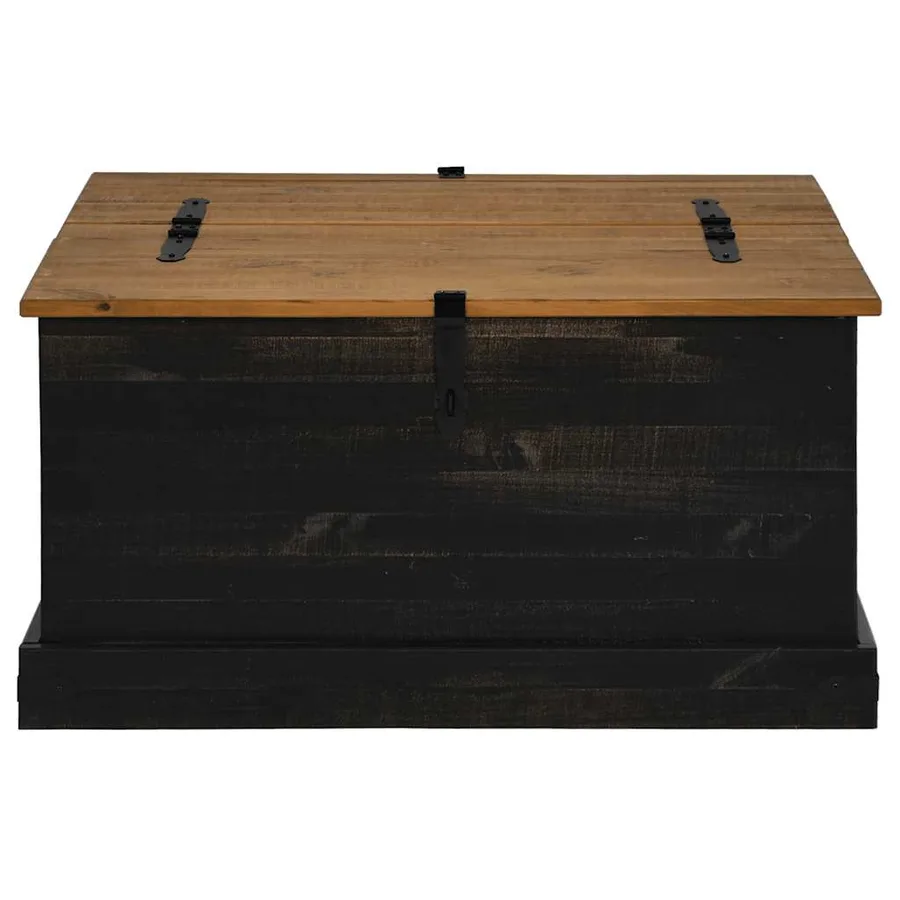 Coffre de rangement HALDEN noir 91x91x47 cm bois massif pin - 3