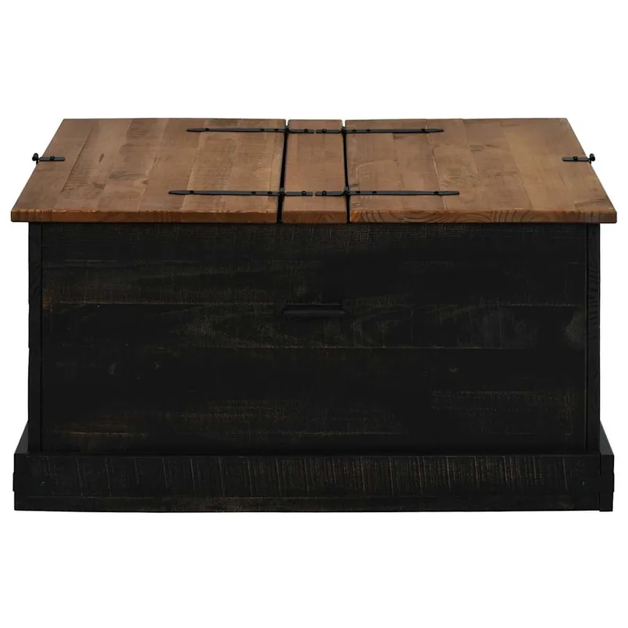 Coffre de rangement HALDEN noir 91x91x47 cm bois massif pin - 4