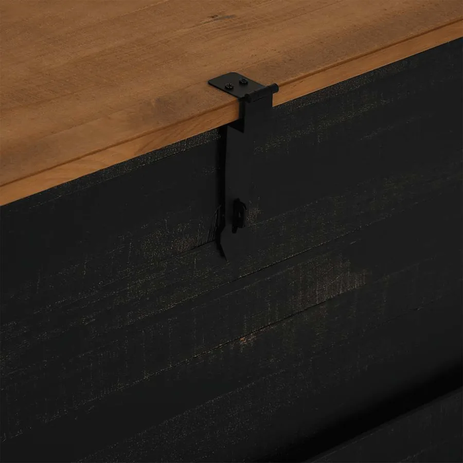 Coffre de rangement HALDEN noir 91x91x47 cm bois massif pin - 7