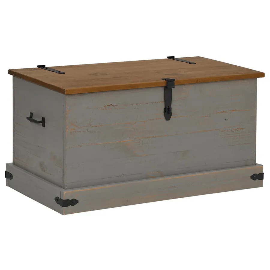 Coffre de rangement HALDEN gris 91x48x47 cm bois massif pin - 2