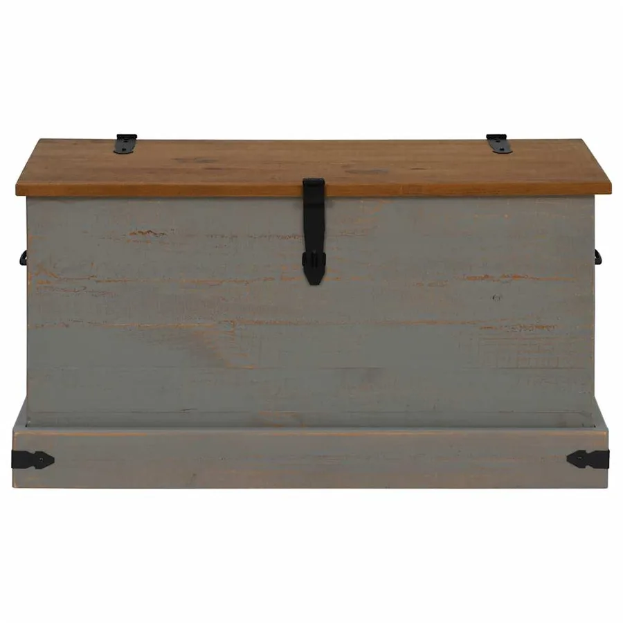 Coffre de rangement HALDEN gris 91x48x47 cm bois massif pin - 3