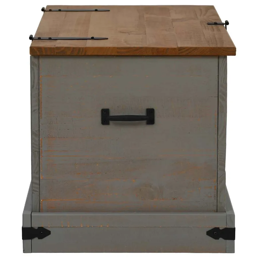 Coffre de rangement HALDEN gris 91x48x47 cm bois massif pin - 4