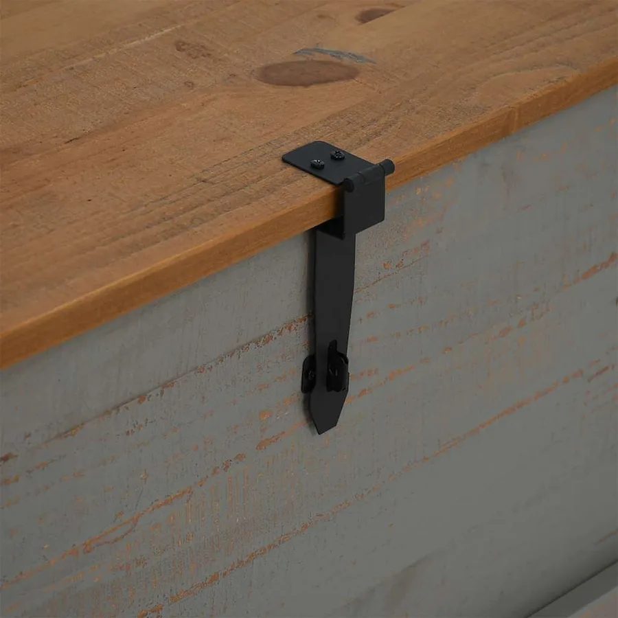 Coffre de rangement HALDEN gris 91x48x47 cm bois massif pin - 7