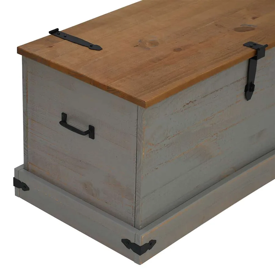 Coffre de rangement HALDEN gris 91x48x47 cm bois massif pin - 8