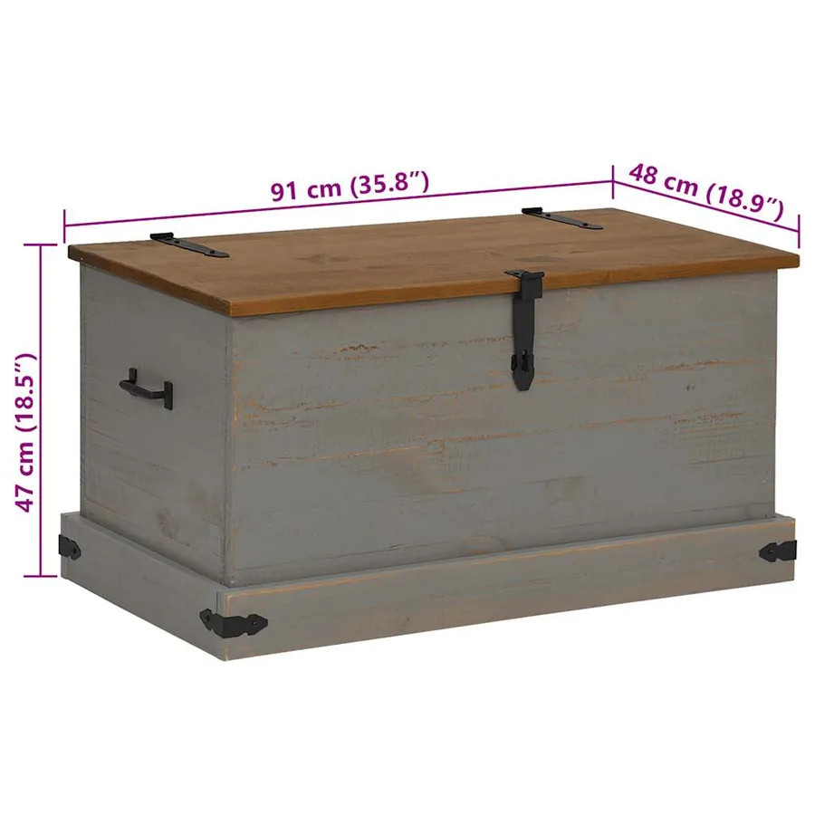 Coffre de rangement HALDEN gris 91x48x47 cm bois massif pin - 9