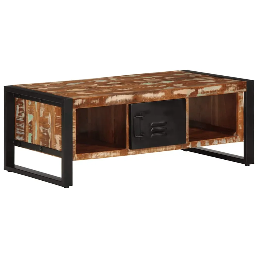 Table basse multicolore 90x50x36 cm bois de récupération massif