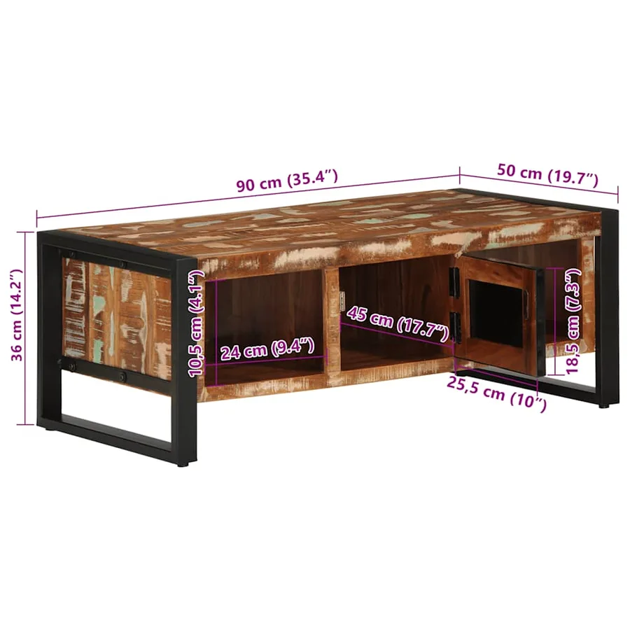 Table basse multicolore 90x50x36 cm bois de récupération massif - 12