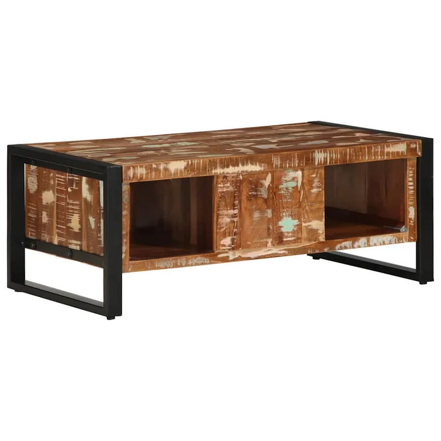 Table basse multicolore 90x50x36 cm bois de récupération massif - 5