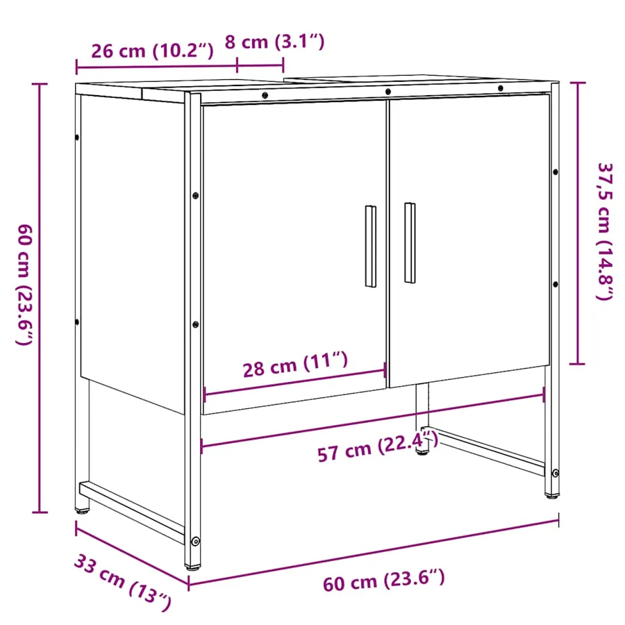 Armoire lavabo de salle de bain vieux bois 60x33x60 cm - 12