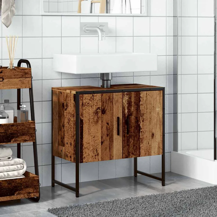 Armoire lavabo de salle de bain vieux bois 60x33x60 cm - 3