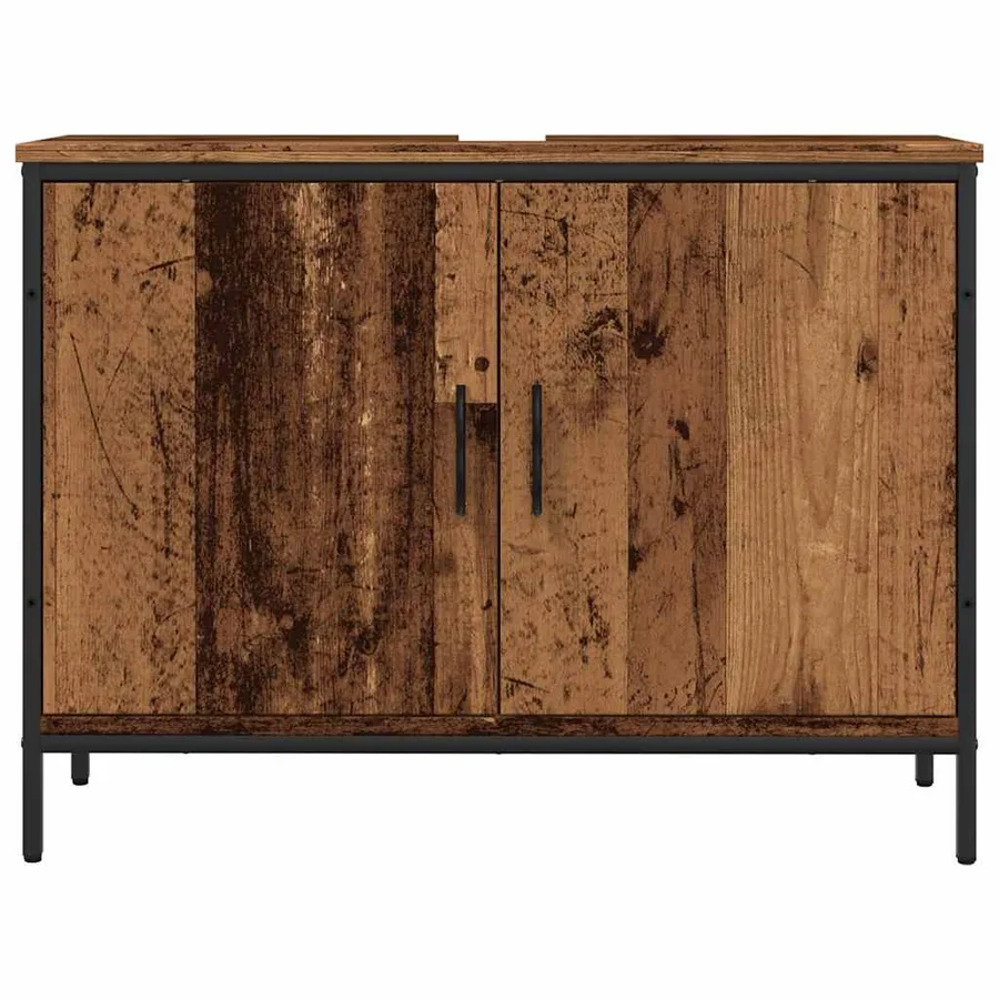 Armoire lavabo de salle de bain vieux bois 60x33x60 cm - 4