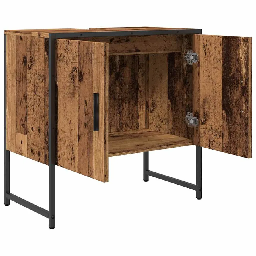 Armoire lavabo de salle de bain vieux bois 60x33x60 cm - 5