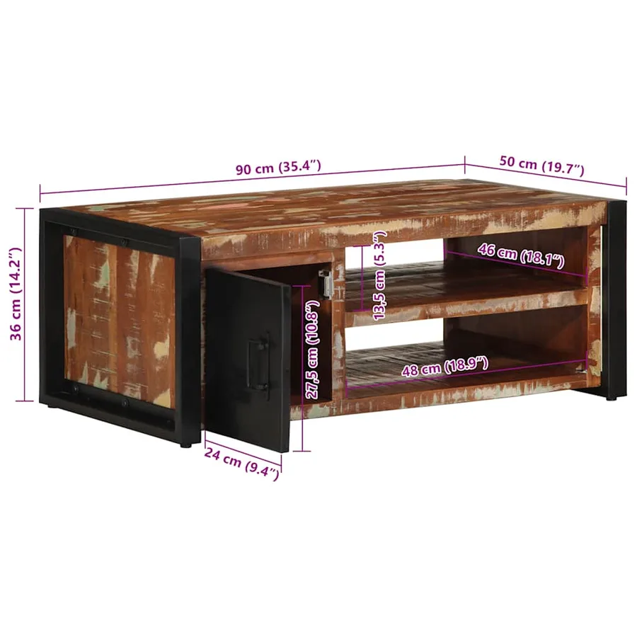 Table basse multicolore 90x50x36 cm bois de récupération massif - 13