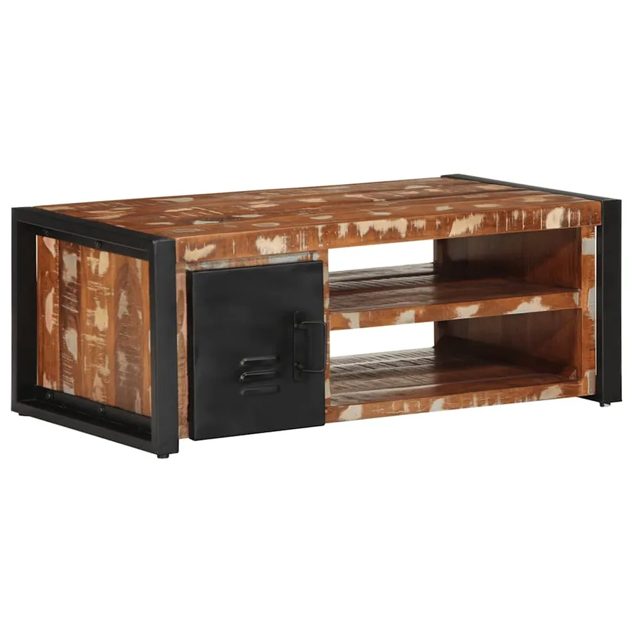 Table basse multicolore 90x50x36 cm bois de récupération massif - 3