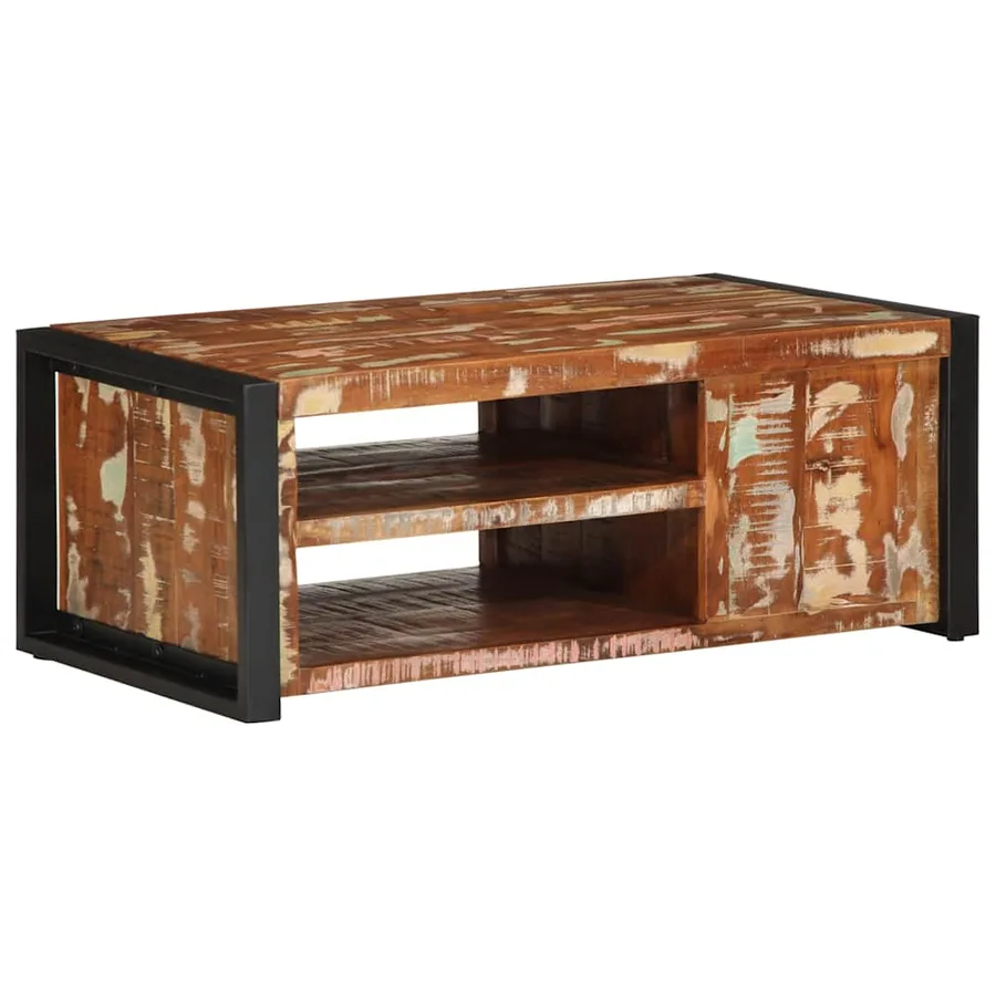 Table basse multicolore 90x50x36 cm bois de récupération massif - 7