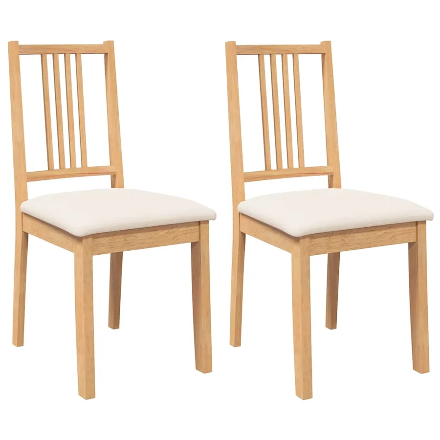 Chaises à manger coussins 2 pcs naturel bois massif caoutchouc - 2