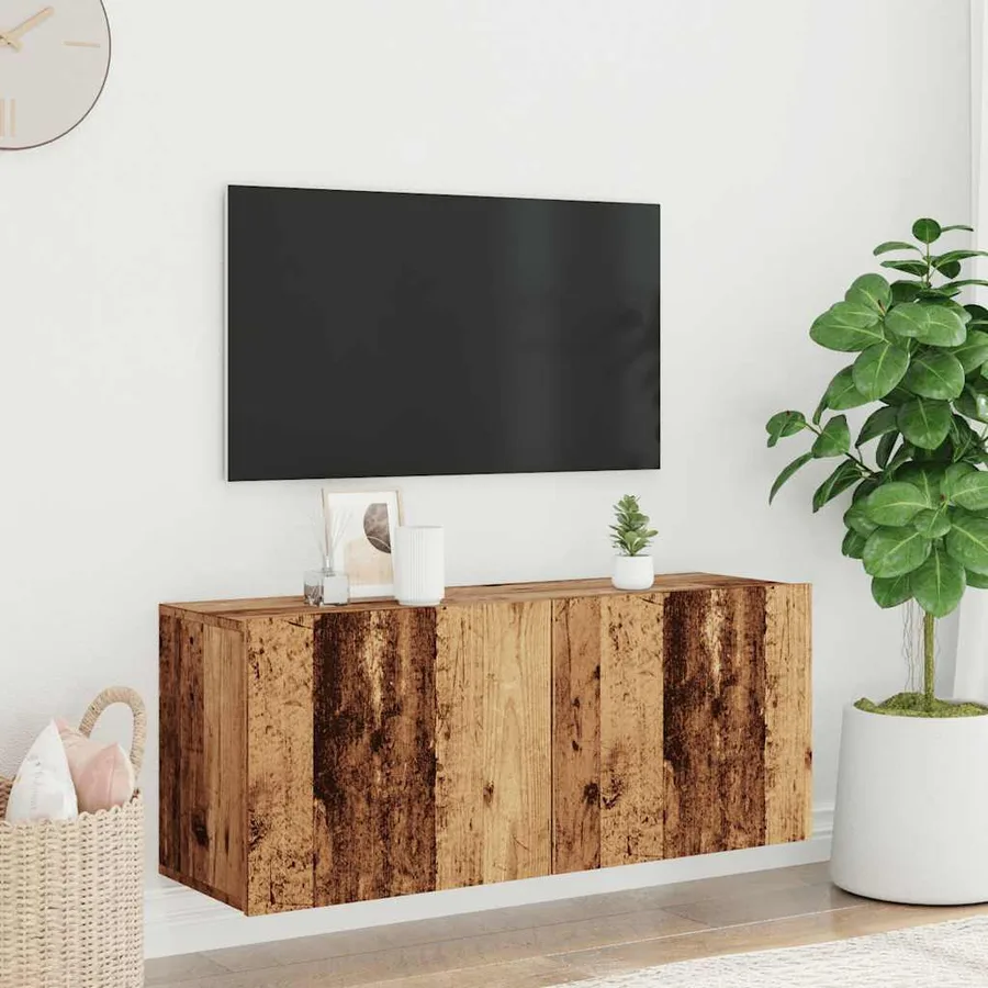 Meuble TV mural vieux bois 100x30x41 cm - 3