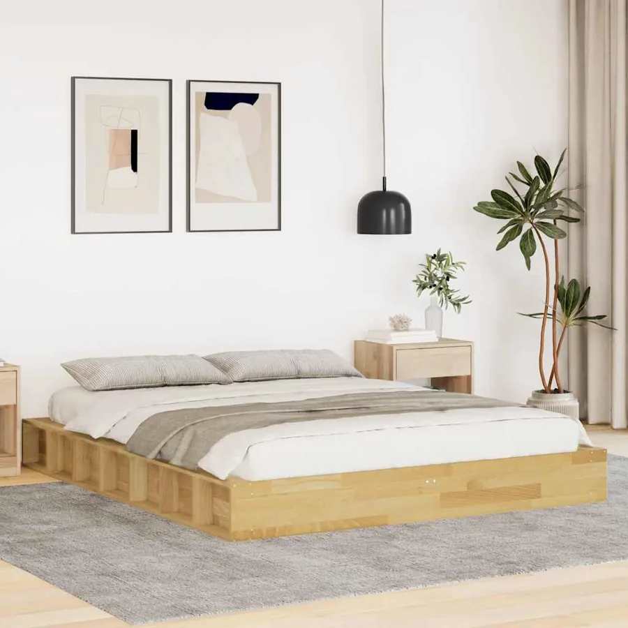 Cadre de lit sans matelas 160x200 cm bois massif de chêne