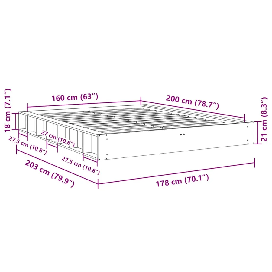 Cadre de lit sans matelas 160x200 cm bois massif de chêne - 11