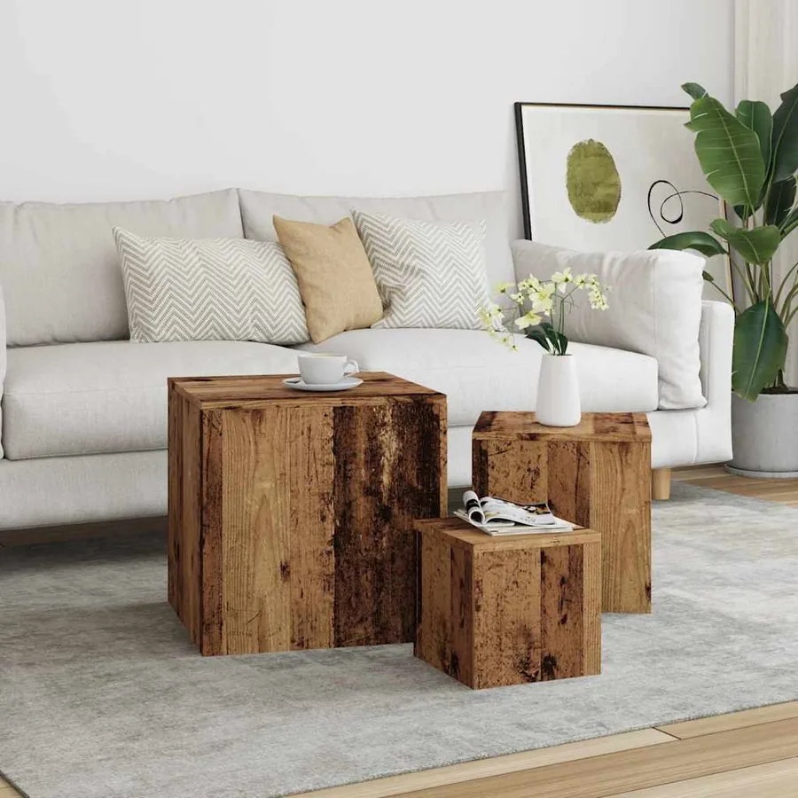 Tables d'appoint 3 pcs vieux bois bois d'ingénierie