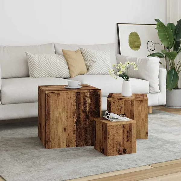 Tables d'appoint 3 pcs vieux bois bois d'ingénierie