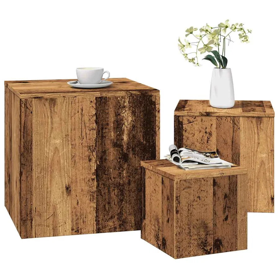 Tables d'appoint 3 pcs vieux bois bois d'ingénierie - 3