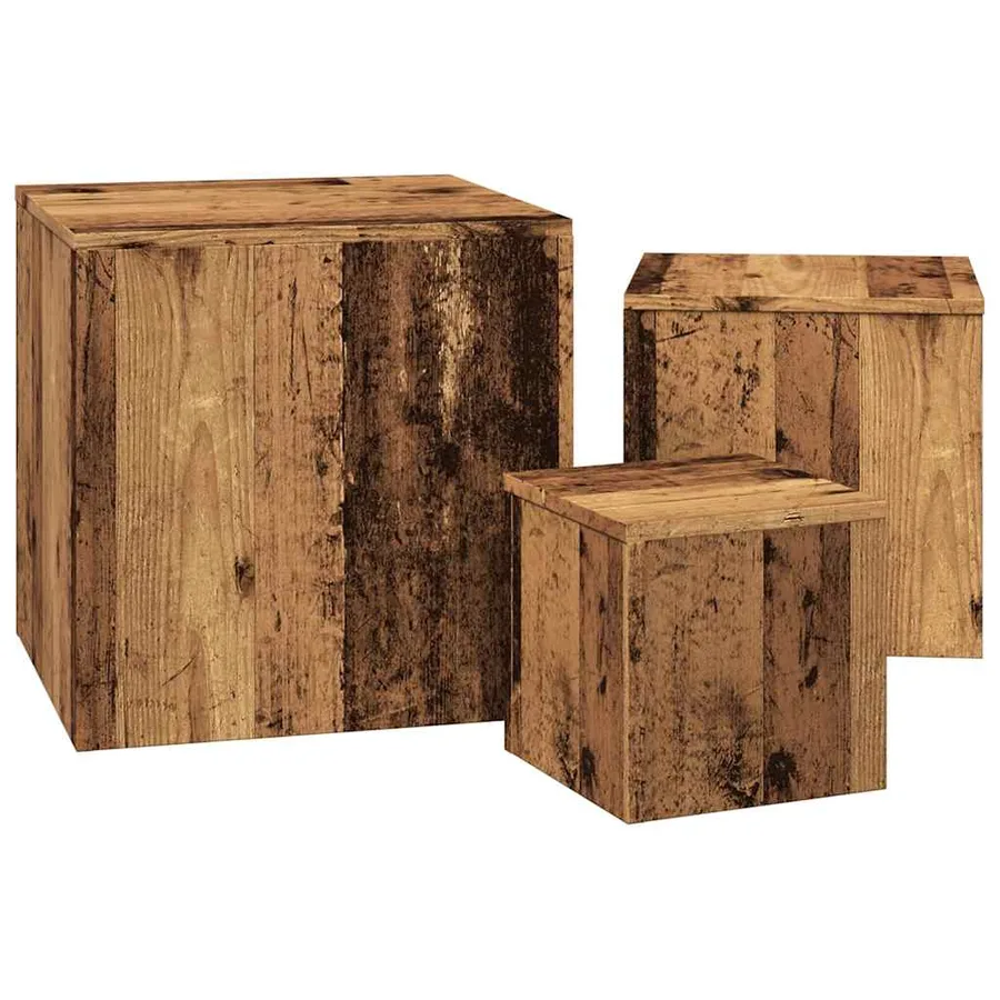 Tables d'appoint 3 pcs vieux bois bois d'ingénierie - 5
