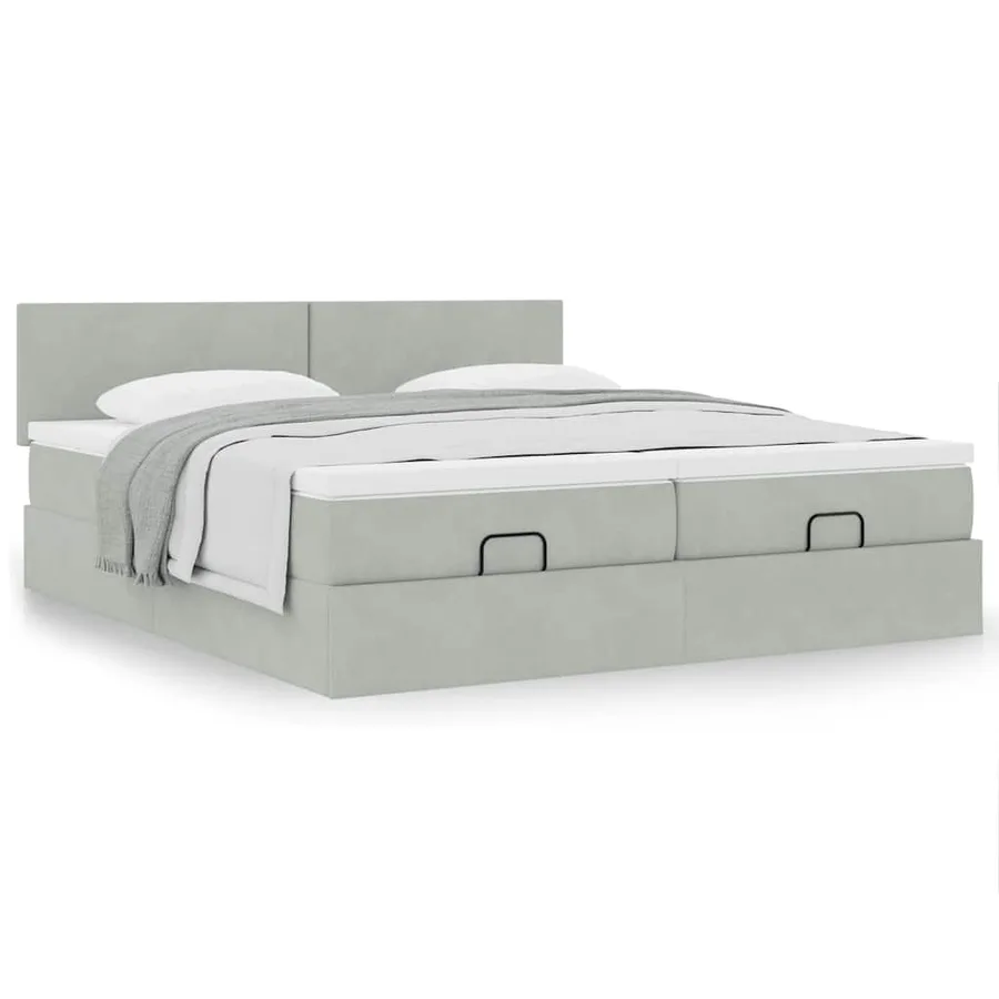 Cadre de lit ottoman avec matelas gris clair 200x200 cm velours - 4