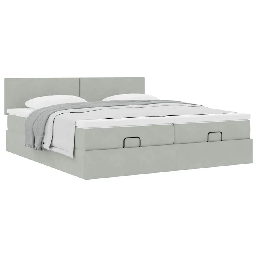 Cadre de lit ottoman avec matelas gris clair 200x200 cm velours - 5