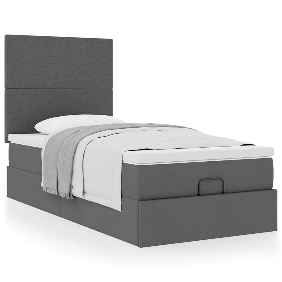 Cadre de lit ottoman avec matelas gris foncé 100x200 cm tissu - 4