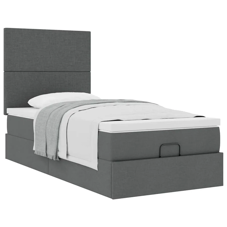 Cadre de lit ottoman avec matelas gris foncé 100x200 cm tissu - 5