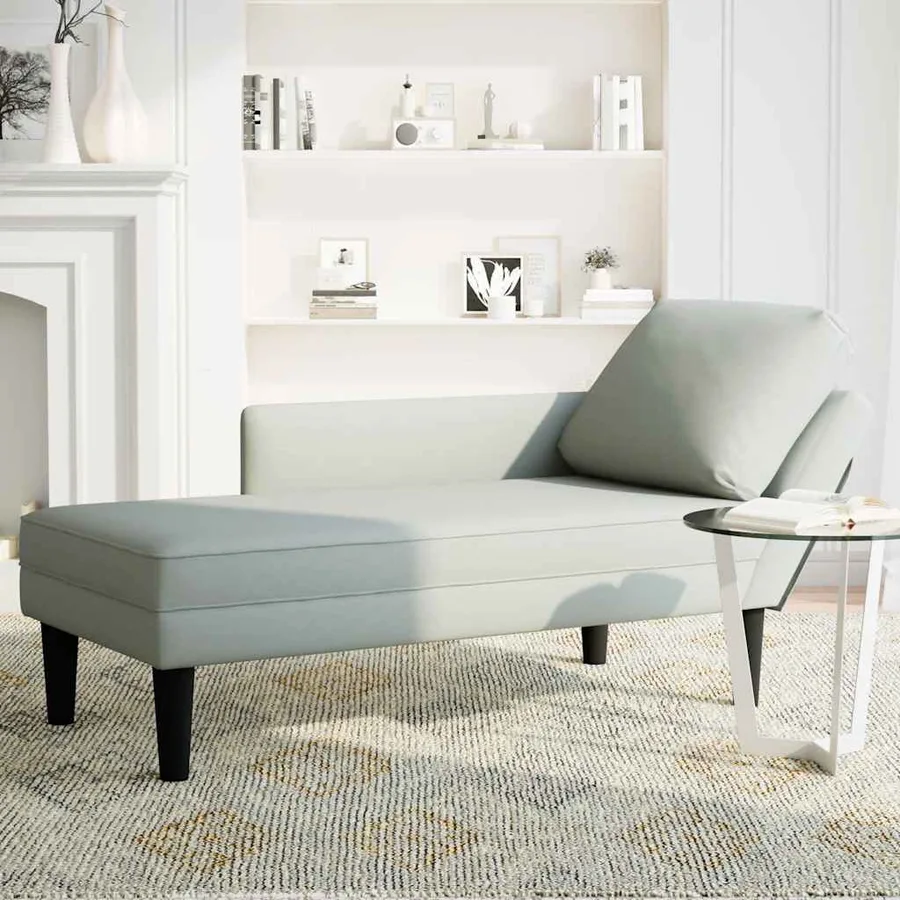 Fauteuil long et coussin et accoudoir droit gris clair velours - 3