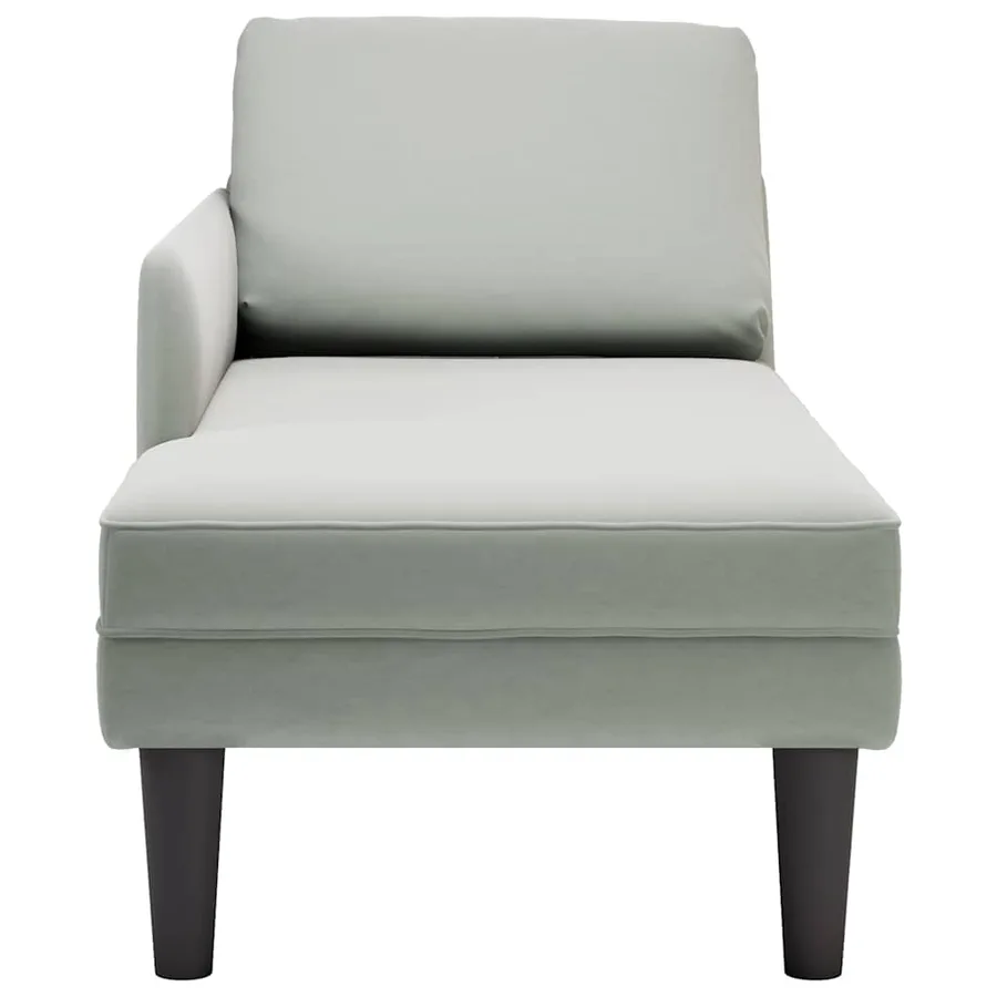 Fauteuil long et coussin et accoudoir droit gris clair velours - 4