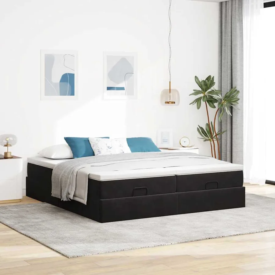 Cadre de lit ottoman avec matelas noir 200x200cm velours - 3