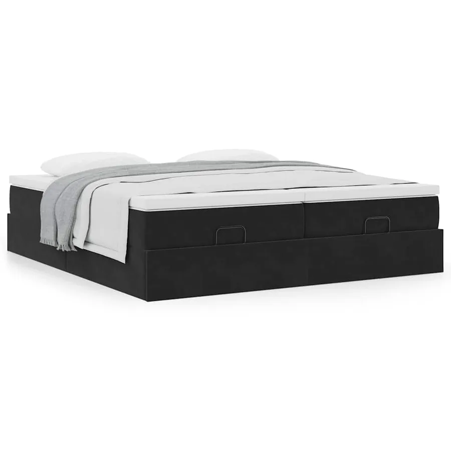 Cadre de lit ottoman avec matelas noir 200x200cm velours - 4