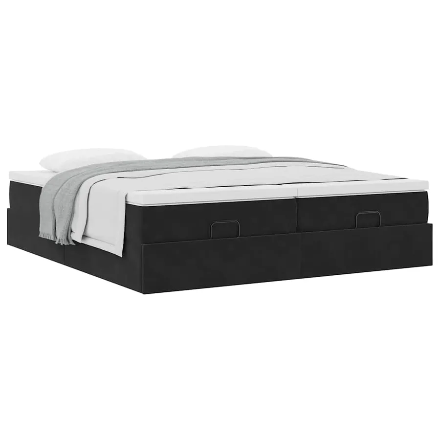 Cadre de lit ottoman avec matelas noir 200x200cm velours - 5