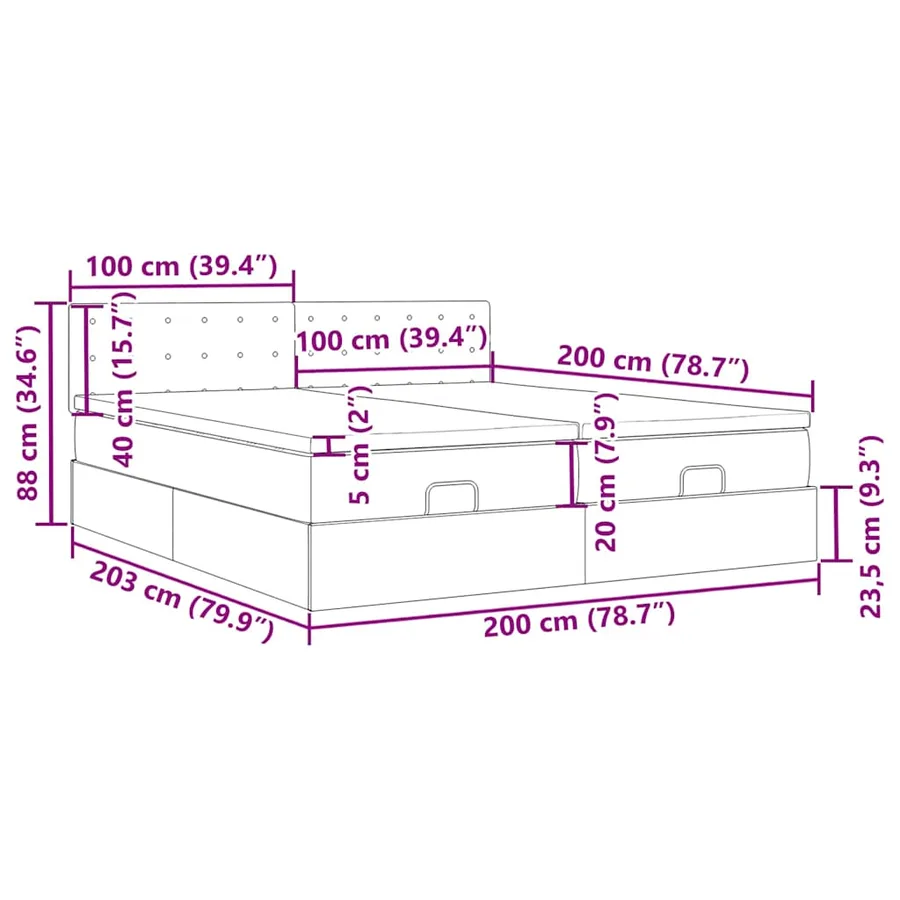 Cadre de lit ottoman avec matelas noir 200x200cm velours - 18