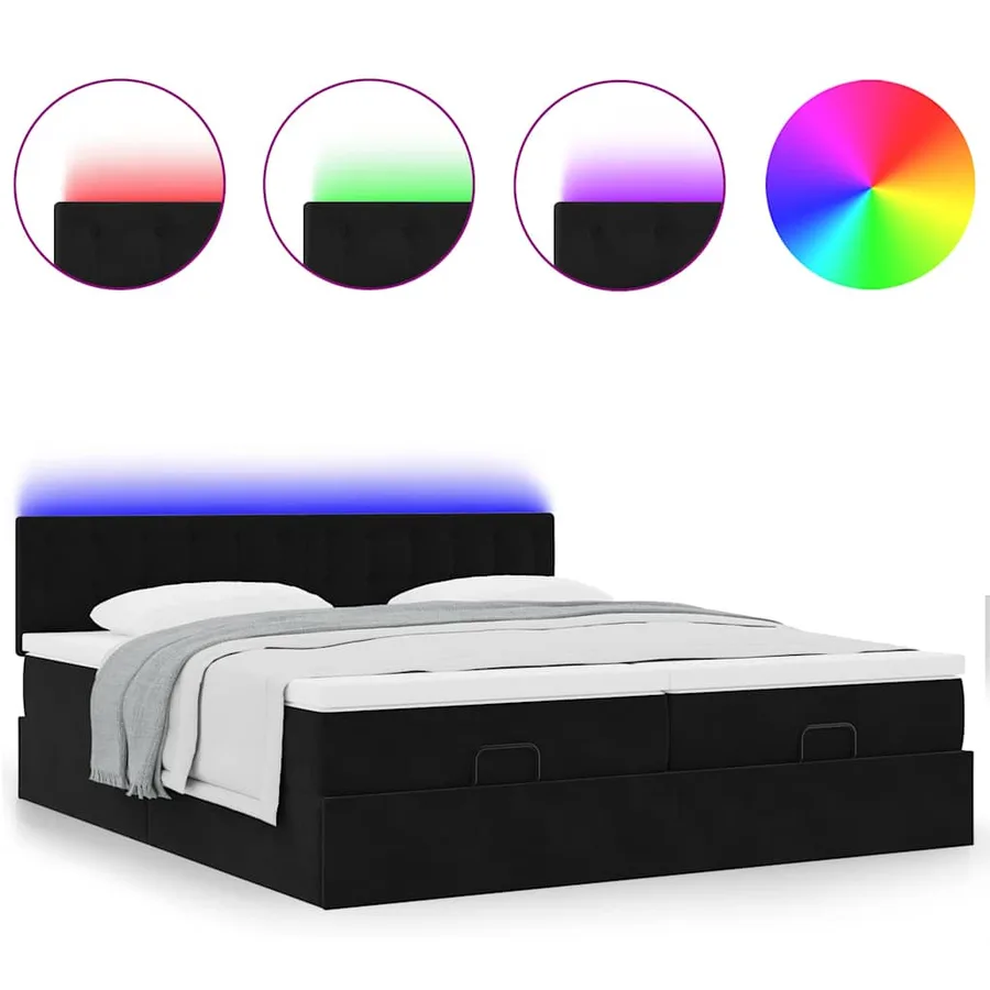 Cadre de lit ottoman avec matelas noir 200x200cm velours - 5