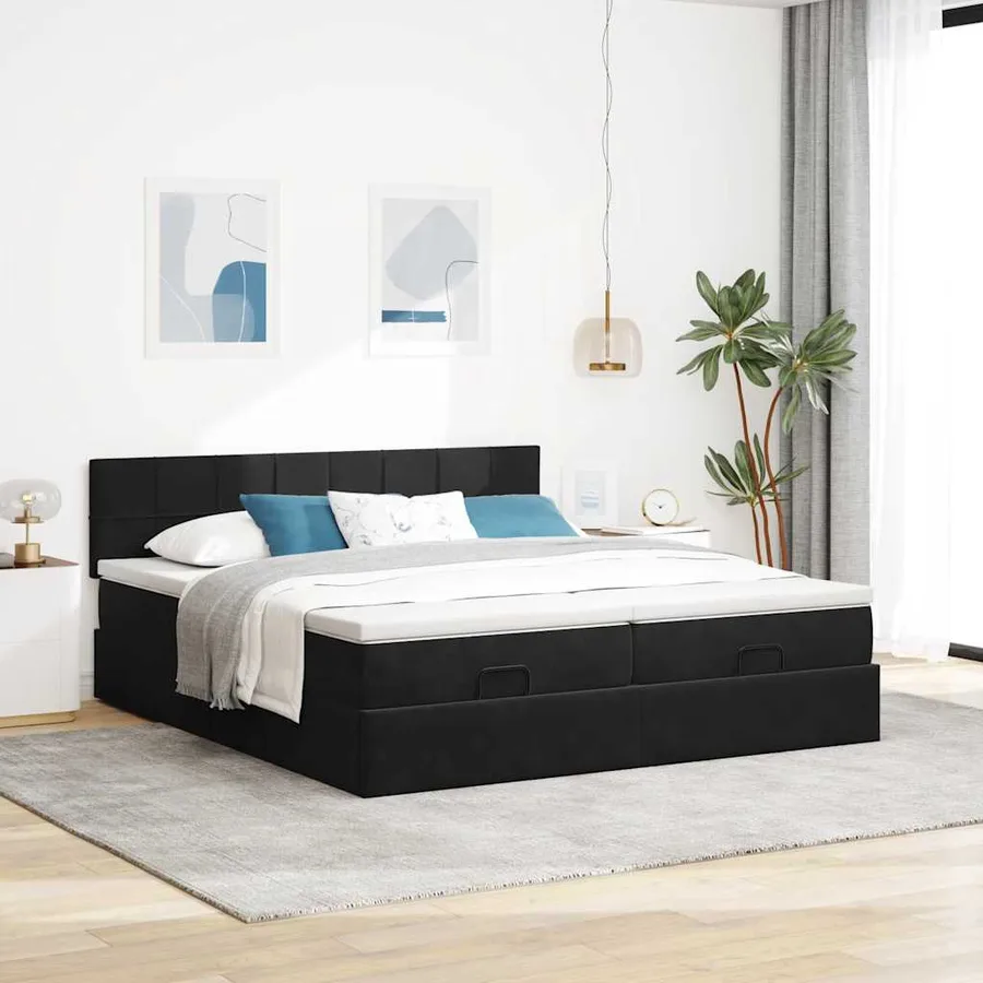 Cadre de lit ottoman avec matelas noir 200x200cm velours - 4