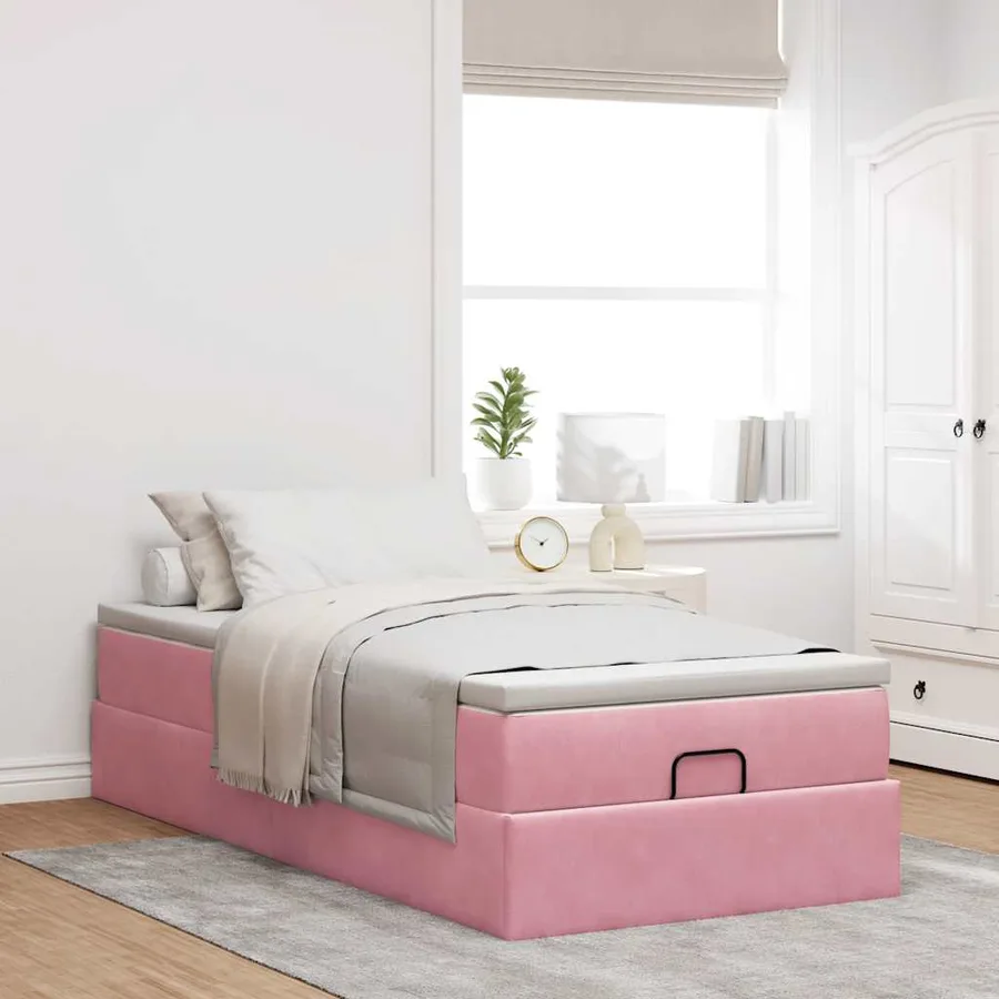 Cadre de lit ottoman avec matelas rose 100x200 cm velours - 3